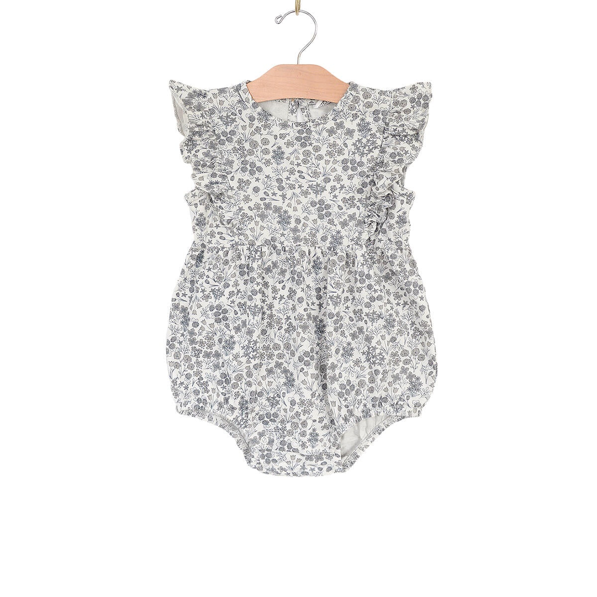 Robins Egg Calico Ruffle Bubble Romper | City Mouse