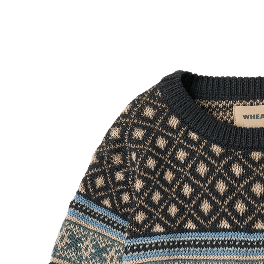 Julius Organic Jacquard Pullover - Navy | Wheat