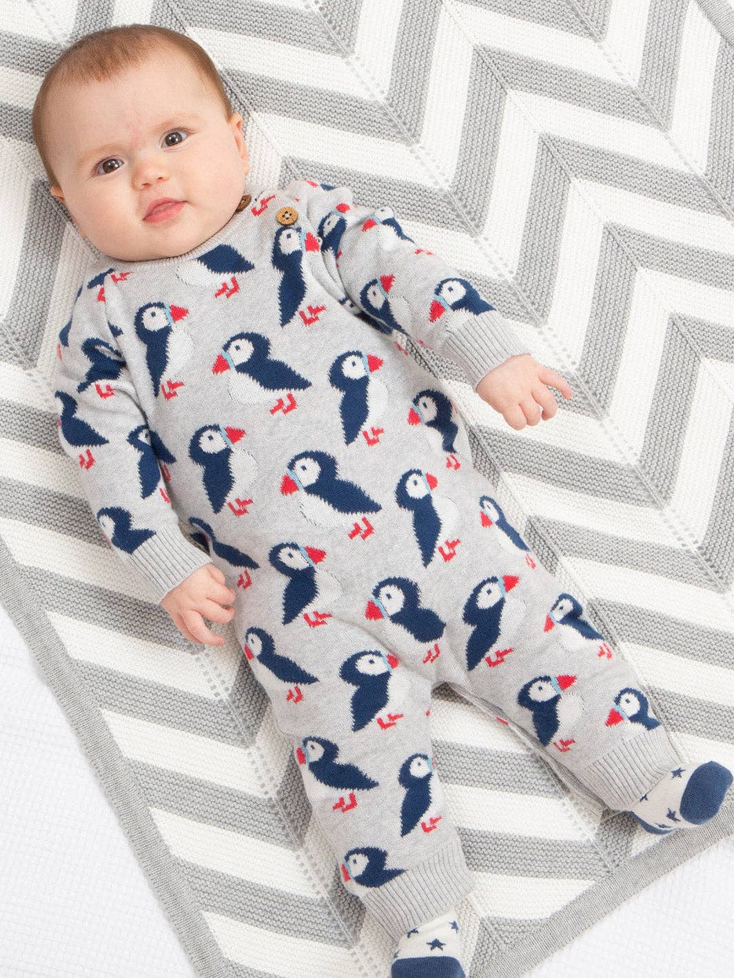 Organic Cotton Puffin Knit Romper | Kite Clothing UK
