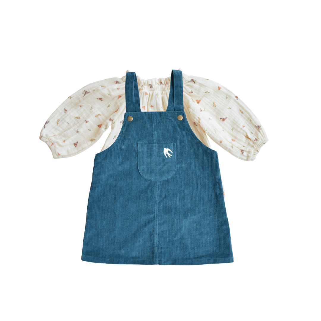 Embroidered Blue Corduroy Dress | Eli & Nev