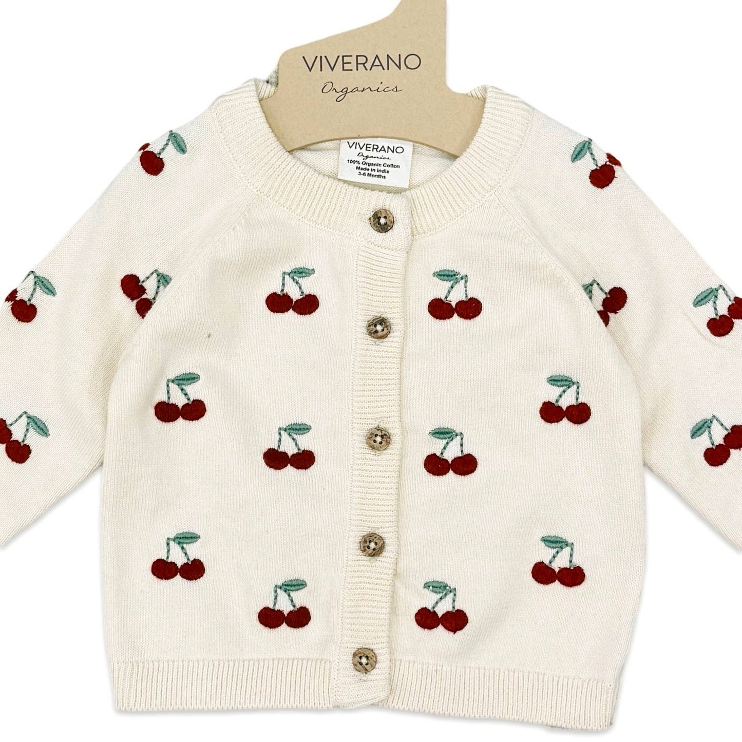 Organic Cherry Embroidered Cardigan | Viverano Organics