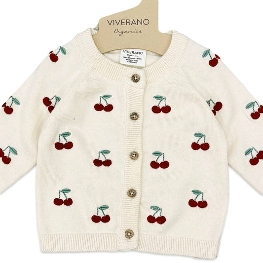 Organic Cherry Embroidered Cardigan | Viverano Organics
