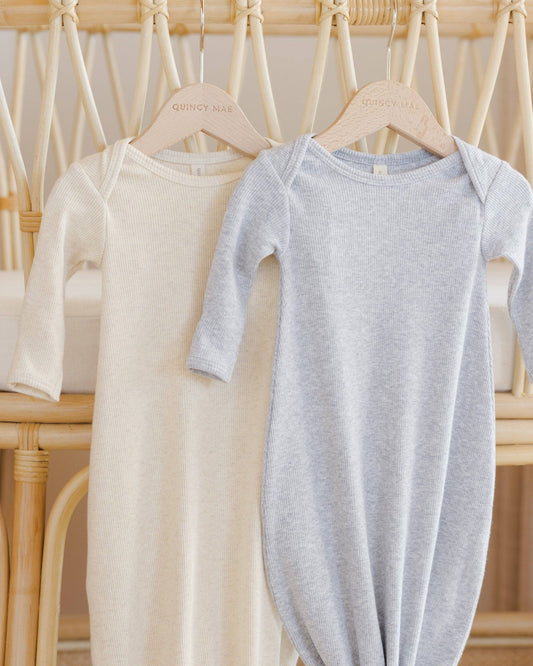 Knotted Baby Gown + Hat - Dusty Blue | Quincy Mae