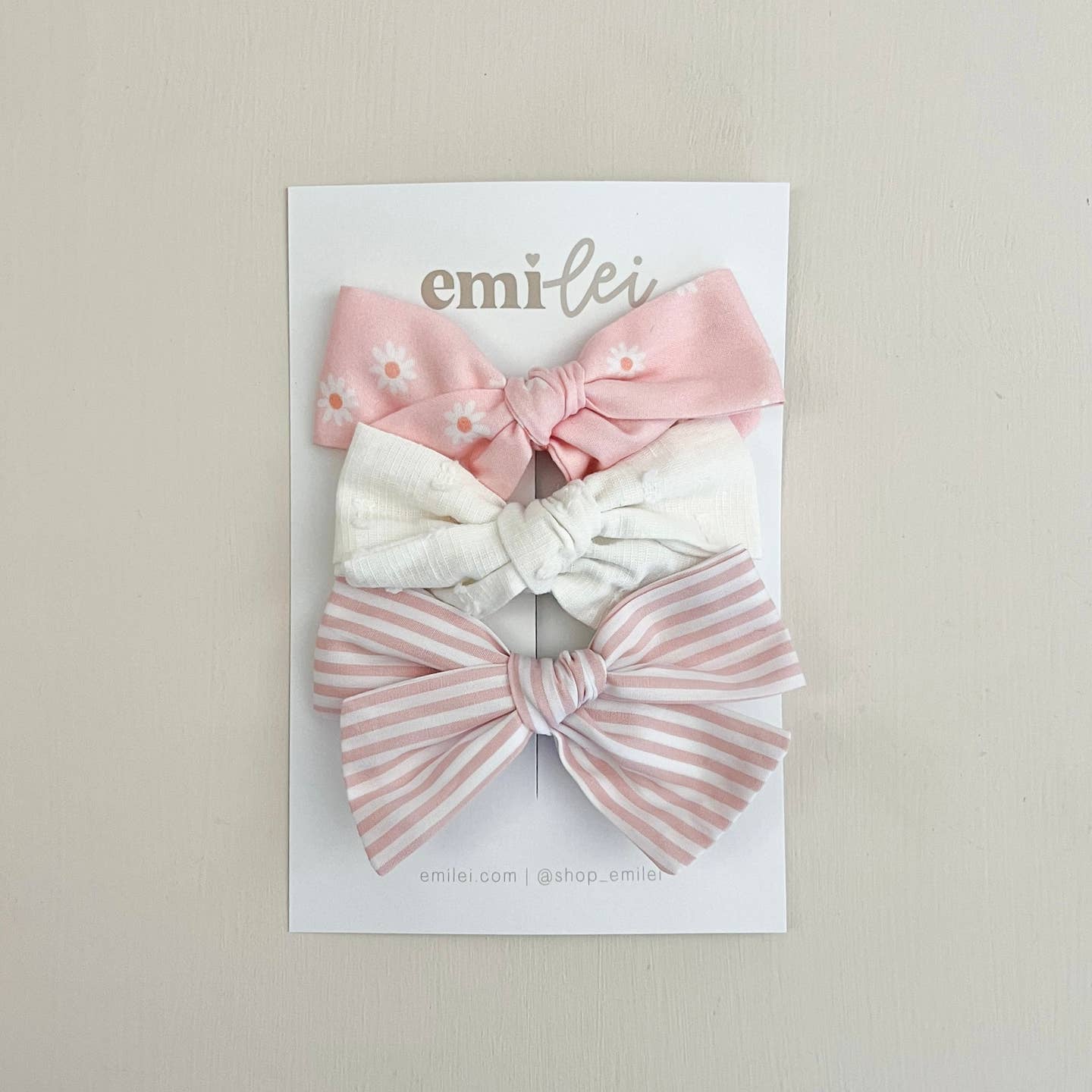Pink Daisy & Stripe Bow Headbands Set | Emi Lei