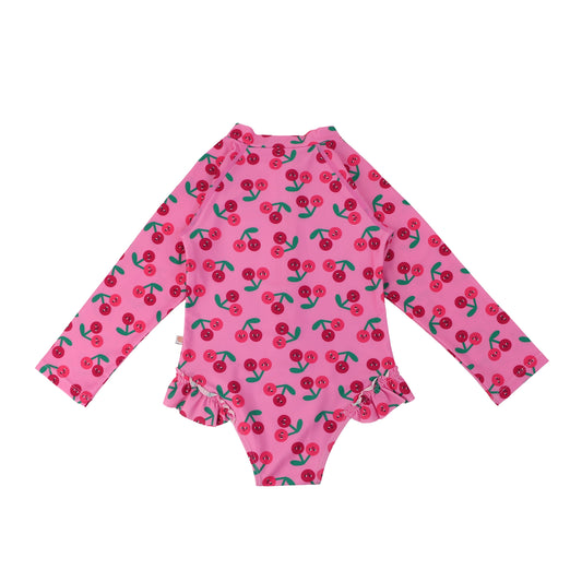 Cherry Ruffled Rash Guard Swimsuit | ZOOCCHINI