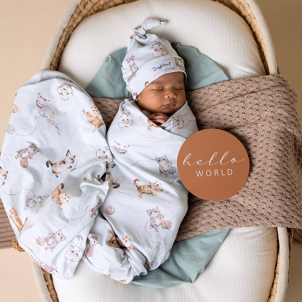 Kittens Organic Jersey Wrap & Beanie Set | Snuggle Hunny