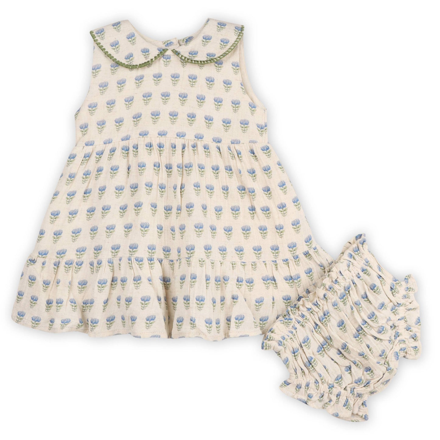 Harper Peter Pan Collar Floral Dress + Bloomer | Viverano Organics