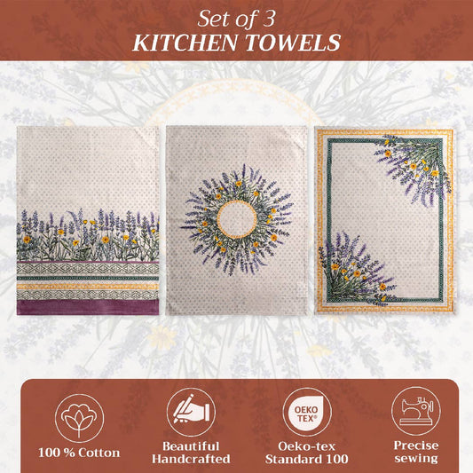 Fanny Lavender Kitchen Towels - Set Of 3 | Maison d'Hermine