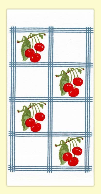 Blue Country Cherry Retro Flour Sack Towel | Red & White Kitchen Company