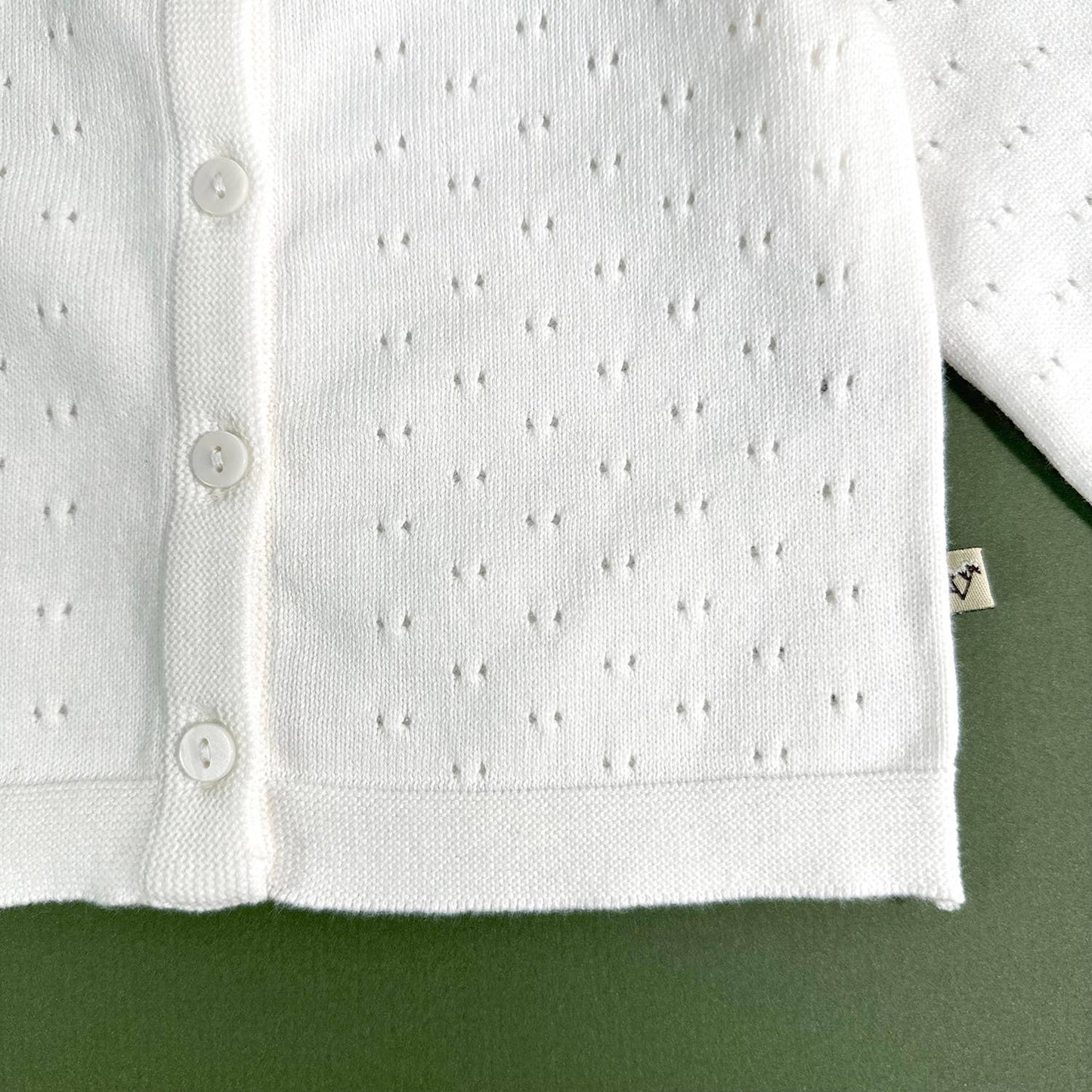 Dove White Organic Pointelle Cardigan | Viverano Organics
