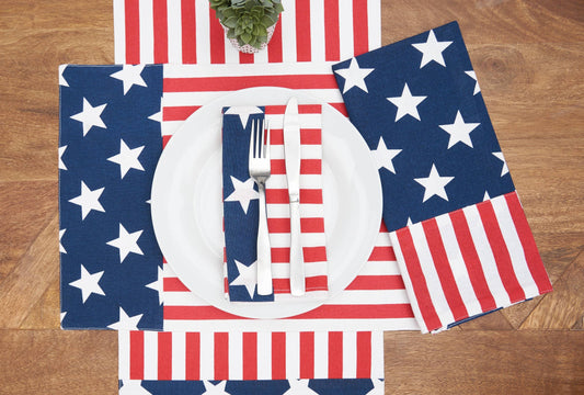 Patriotic Stars & Stripes Cloth Napkin Set/4 | C&F Home