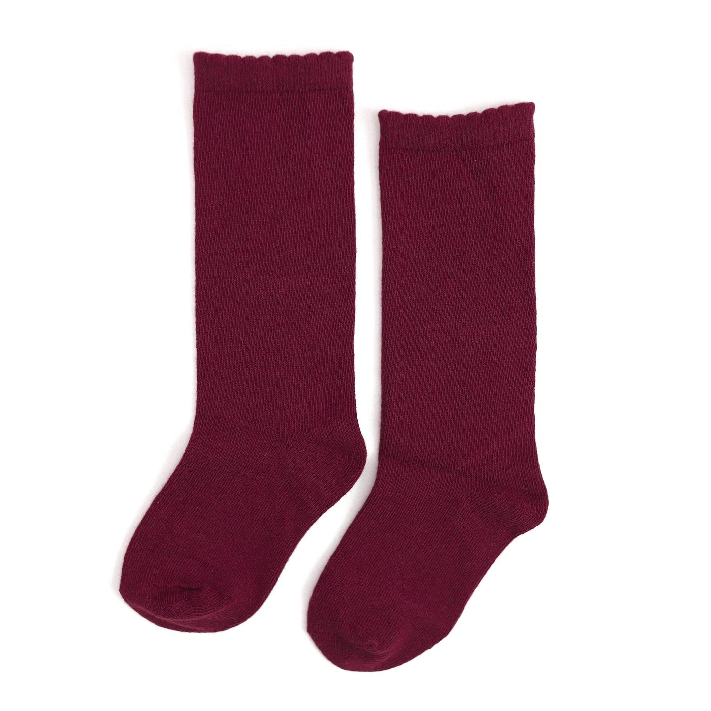 Burgundy Scalloped Knee High Socks | Little Stocking Co.