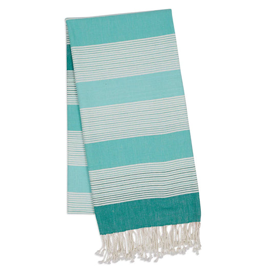 Aqua Striped Fouta Turkish Towel | Design Imports