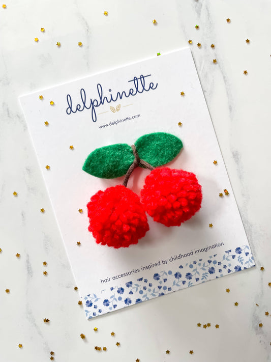 Cherry Pom Pom Hair Clip | Delphinette