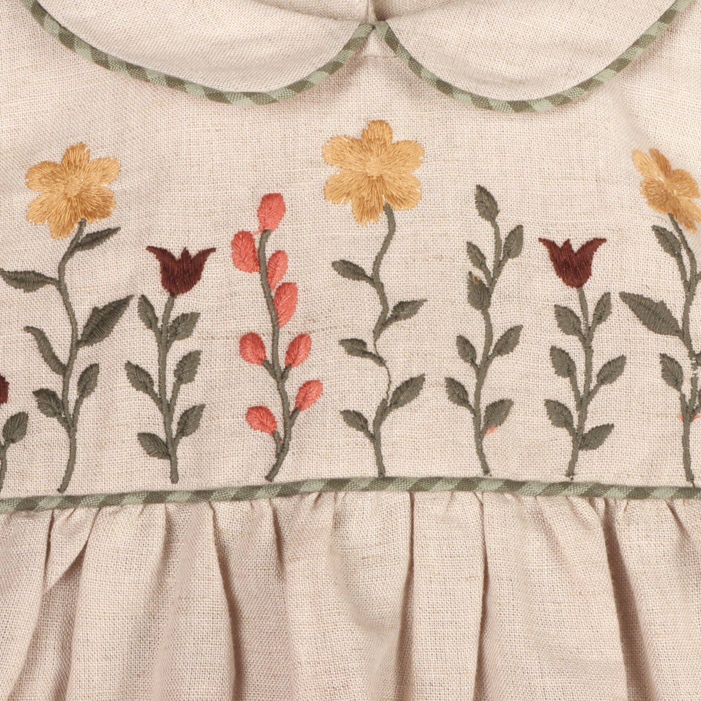 Floral Linen Peter Pan Baby Dress & Bloomer | Viverano Organics