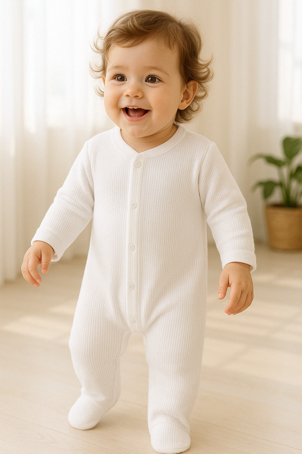White Ribbed Footed Jumpsuits | Himmelberg Baby