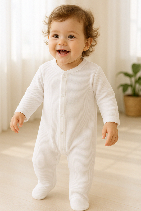 White Ribbed Footed Jumpsuits | Himmelberg Baby
