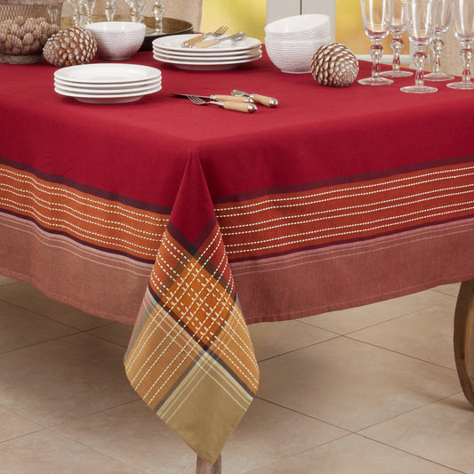 Plaid Border Square Tablecloth | Saro Lifestyle