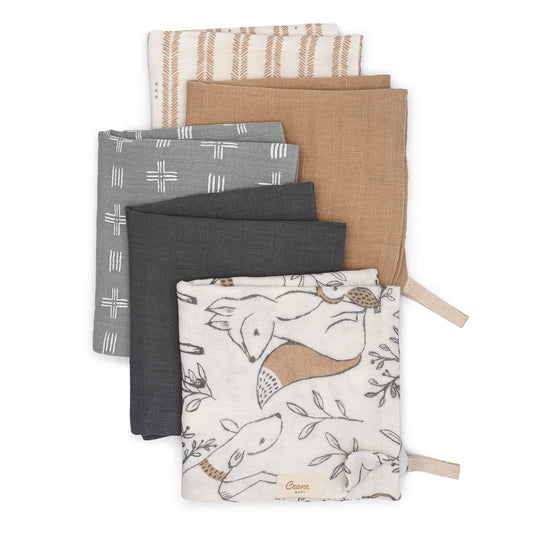 Ezra Woodland Animal 5-pc. Wash Cloth Set | Crane Baby