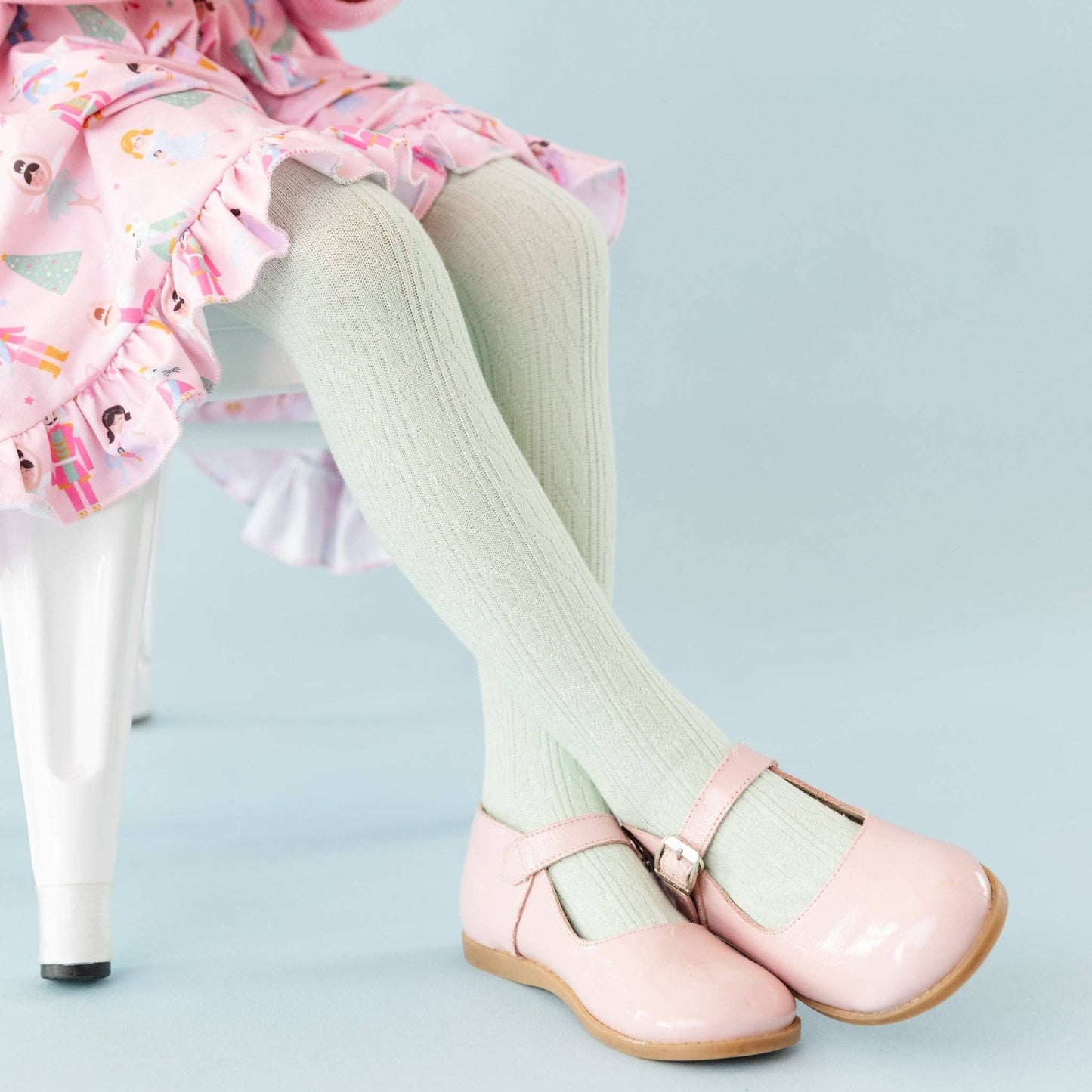 Mint Cable Knit Tights | Little Stocking Co.