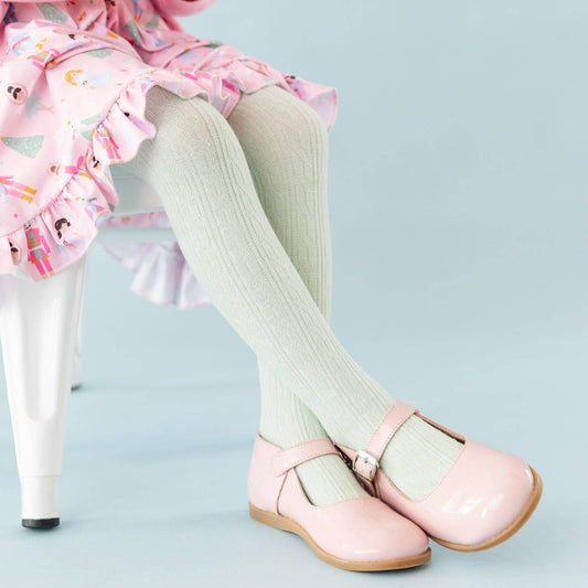 Mint Cable Knit Tights | Little Stocking Co.