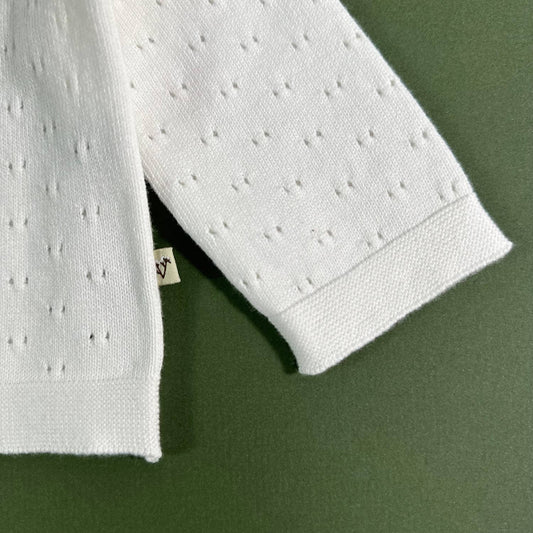 Dove White Organic Pointelle Cardigan | Viverano Organics