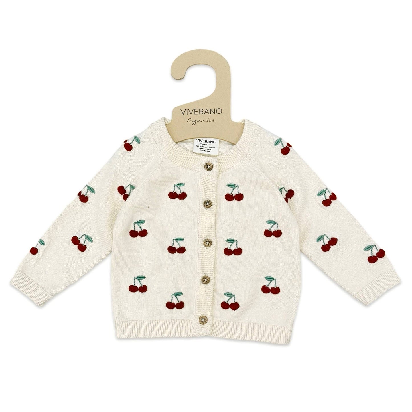 Organic Cherry Embroidered Cardigan | Viverano Organics
