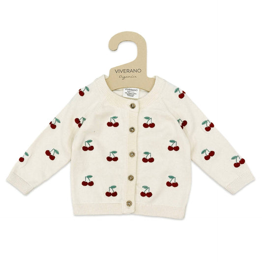 Organic Cherry Embroidered Cardigan | Viverano Organics