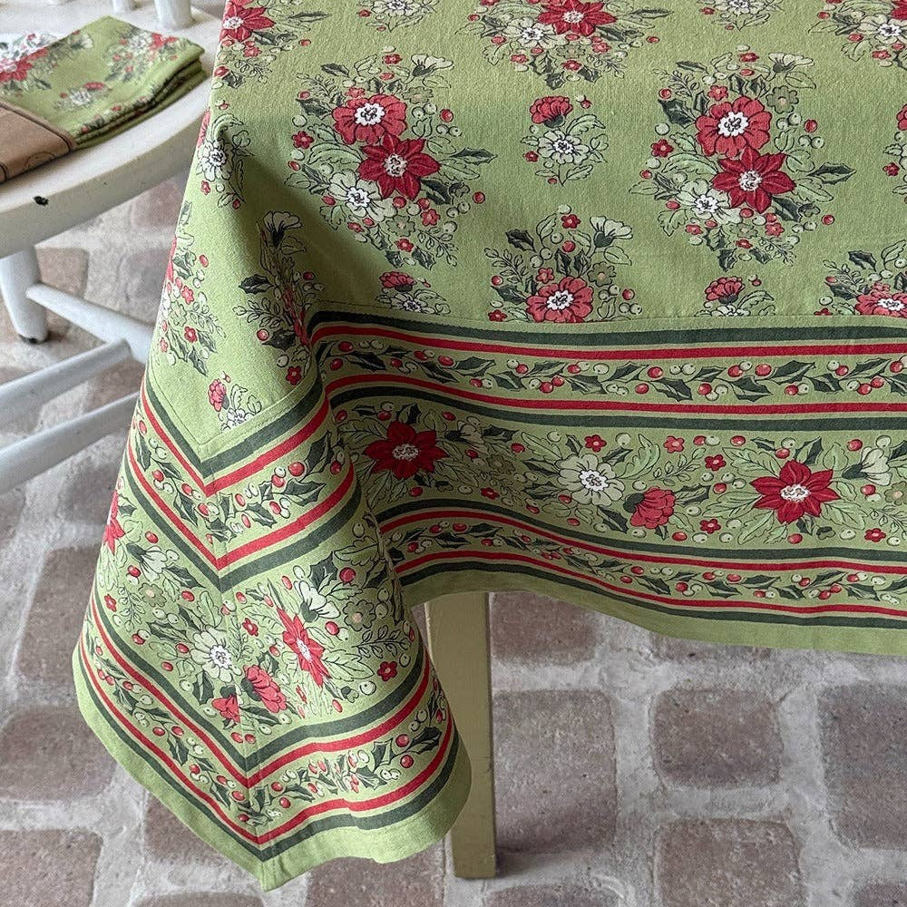 Holly & Berry Green Tablecloths | Mahogany
