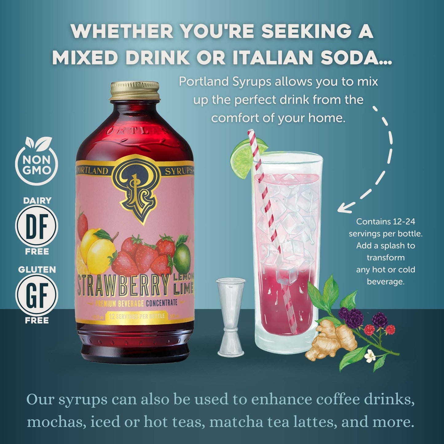 Strawberry Lemon Lime Simple Syrup - 12 oz | Portland Syrups
