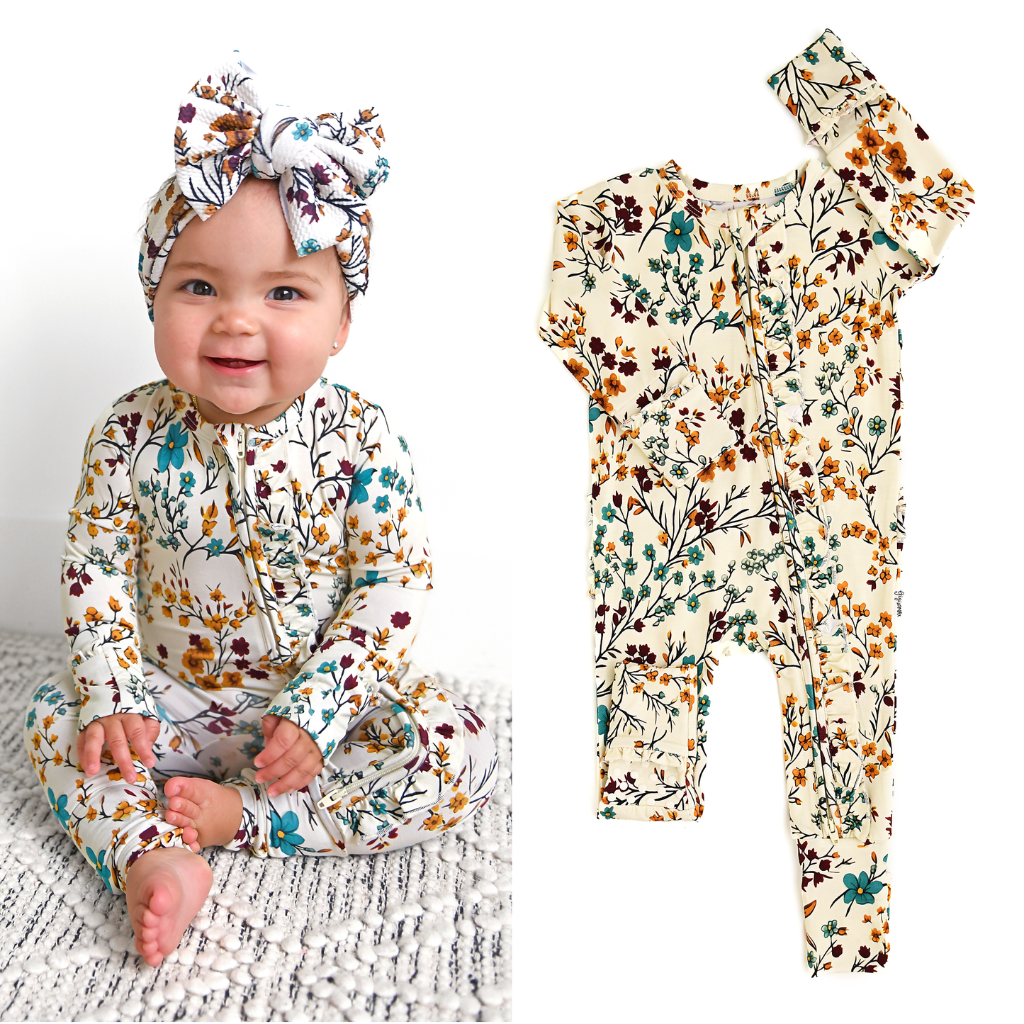 Maren Floral Bamboo Ruffle Romper | Gigi & Max
