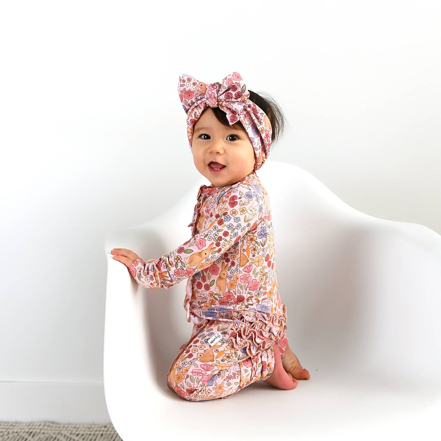 Meadow Floral Bunny Ruffle Zip Romper | Gigi & Max