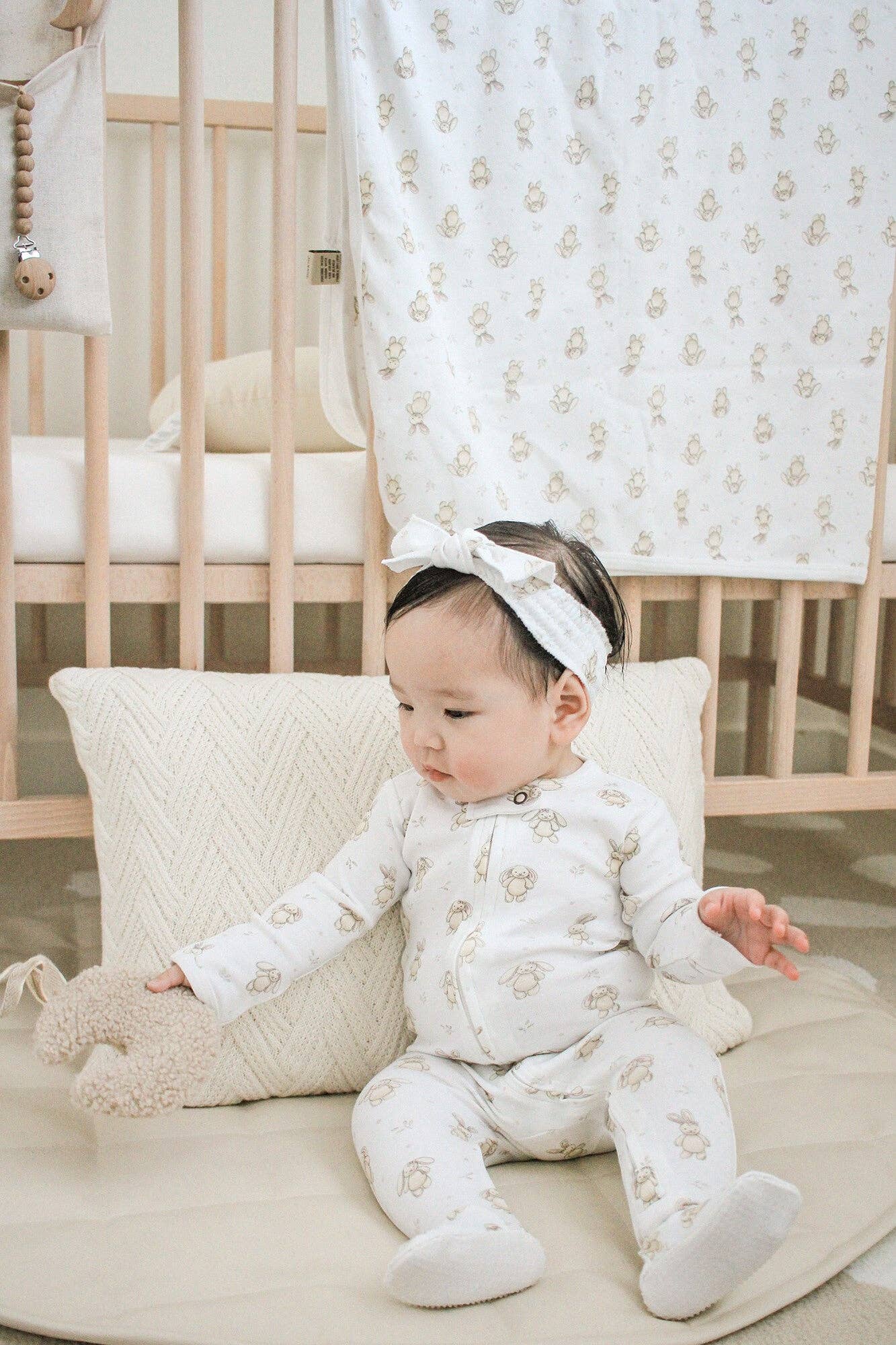 Organic 2-Way Zipper Footie in Bunny Biscuit | L'ovedbaby