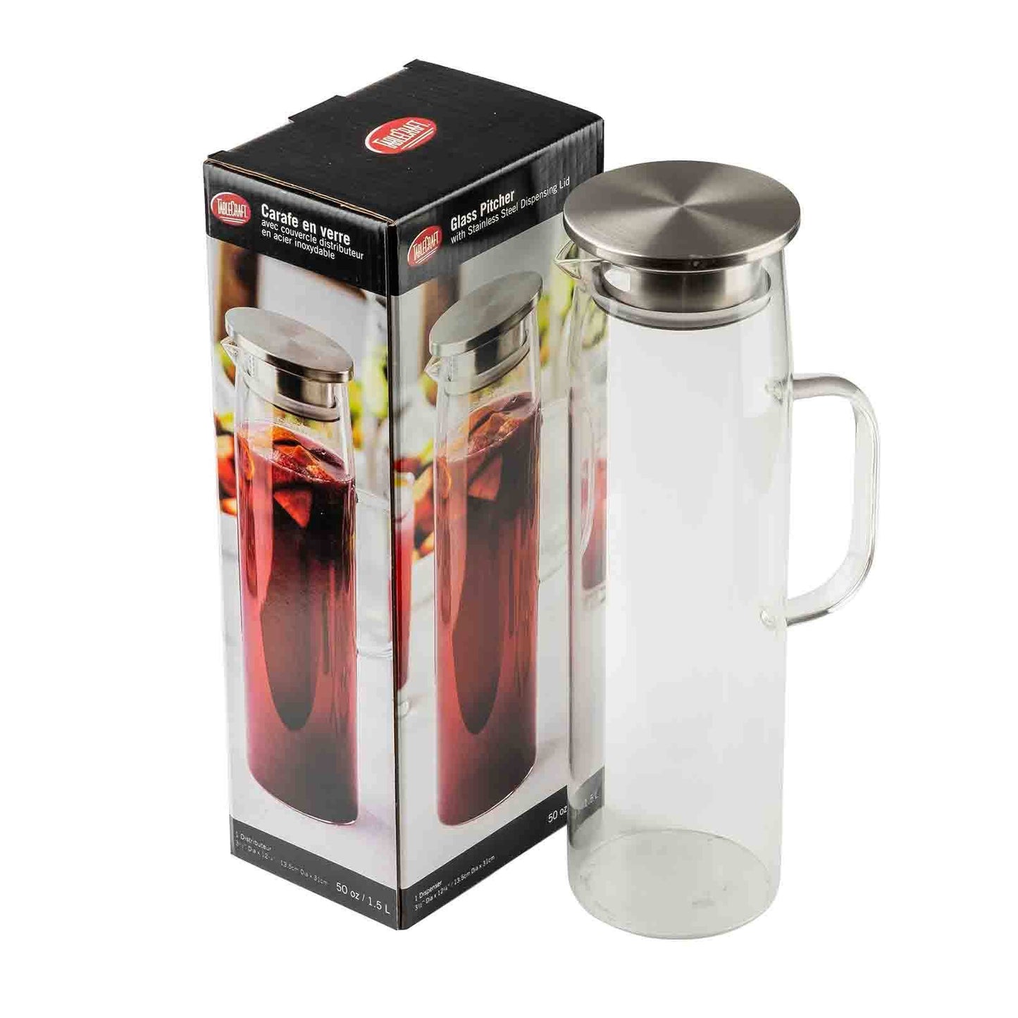 50 oz Glass Pitcher w/ Stainless Lid | TableCraft