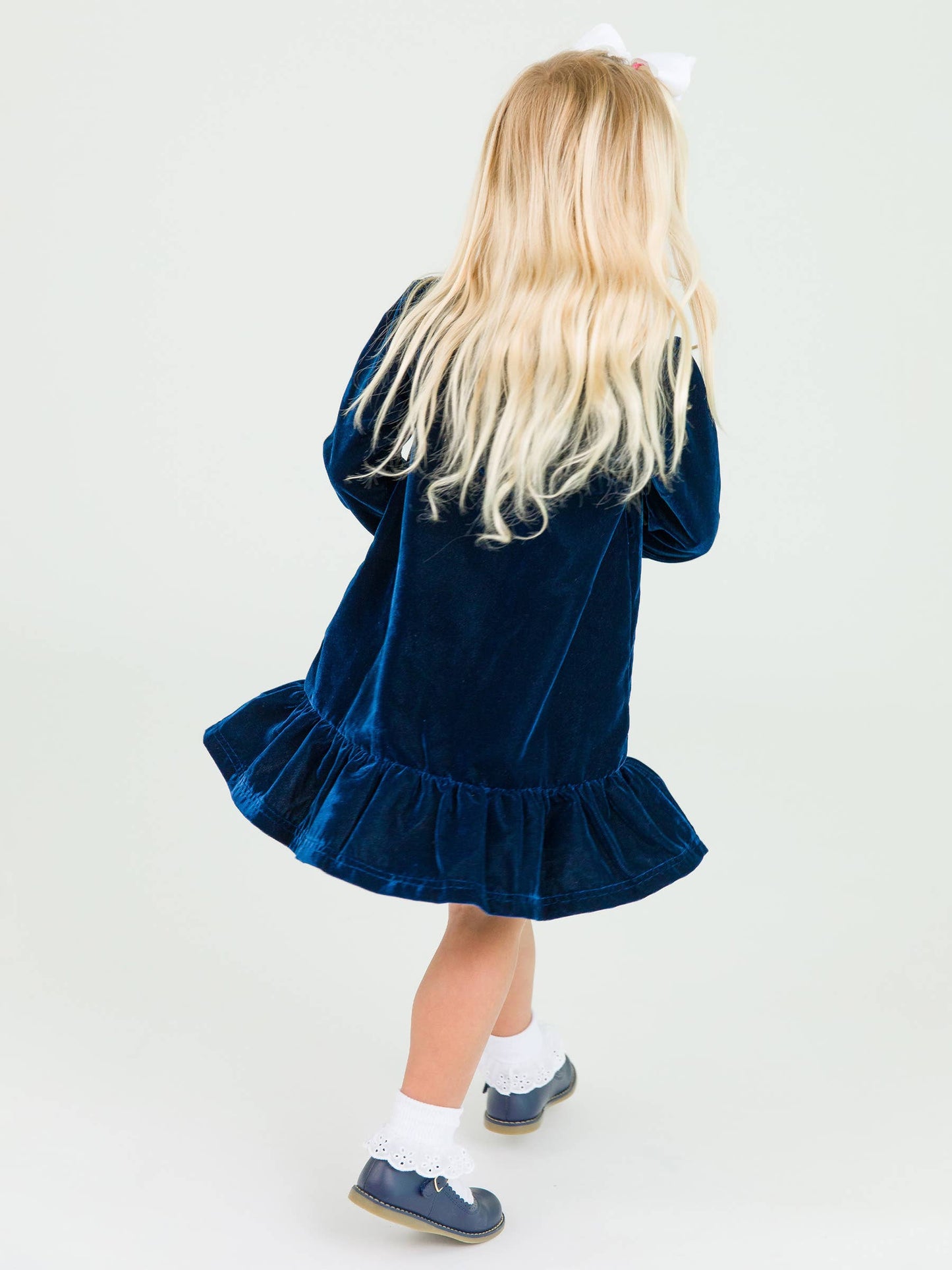 Navy Velvet Drop Waist Dress | Ruffle Butts