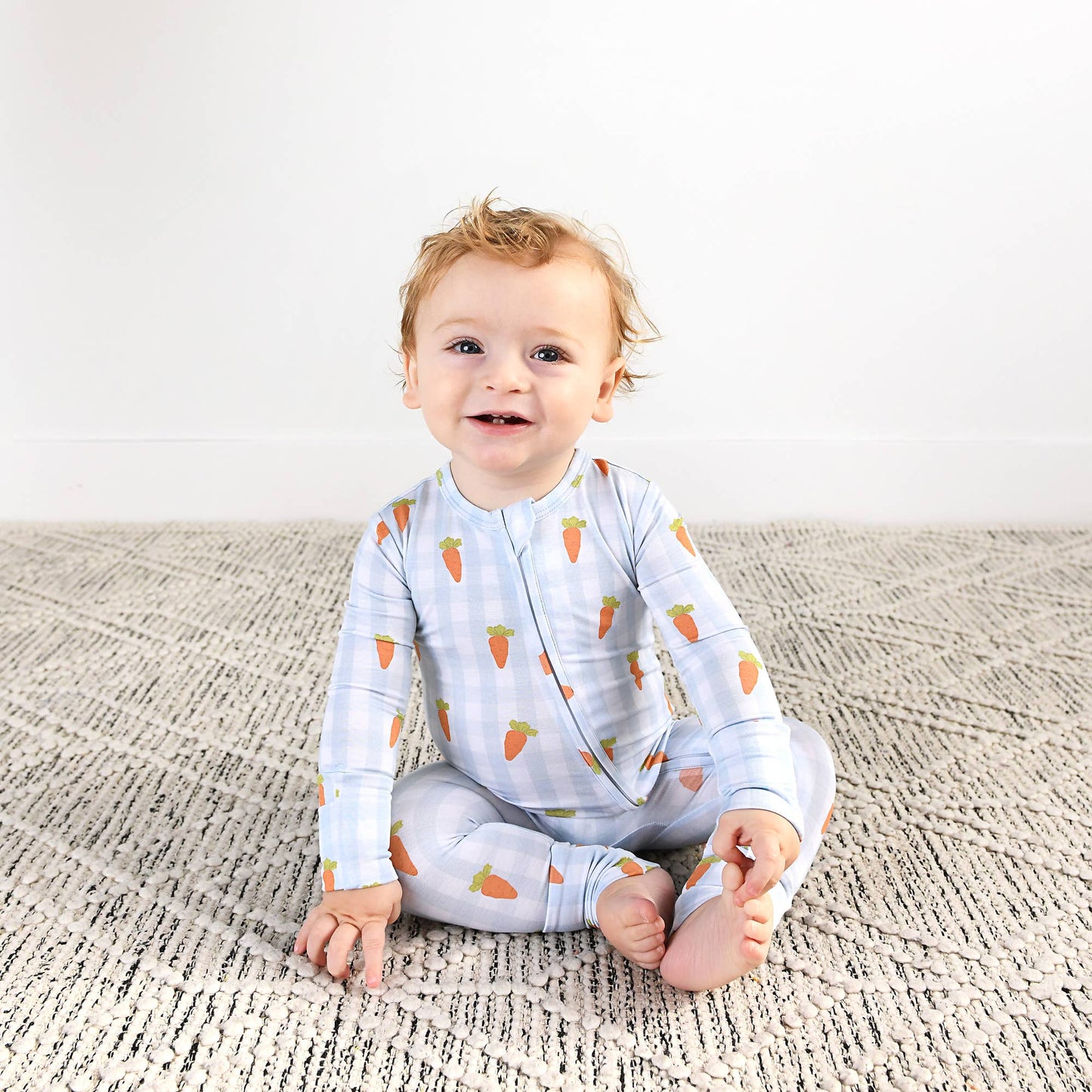 Henry Carrot Gingham Zip Romper | Gigi & Max