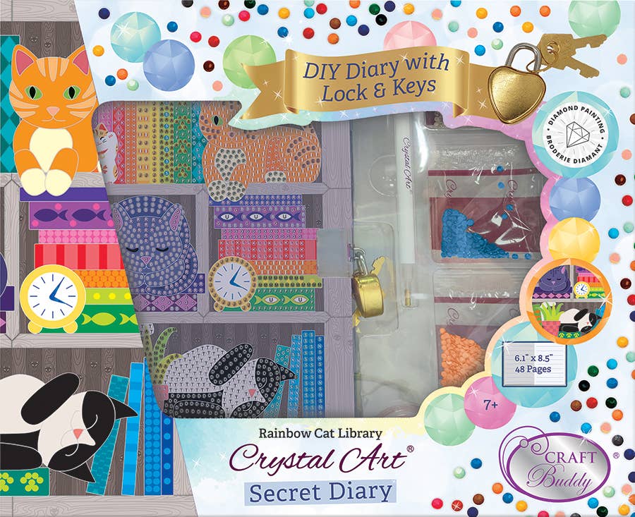 Crystal Art Secret Diary Kit: Rainbow Cat Library | Outset Games