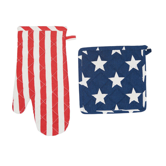 Patriotic Stars And Stripes Pot Holder & Oven Mitt Set | C&F Home