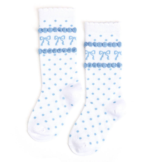 Blue Bow Scalloped Knee Socks | Little Stocking Co.