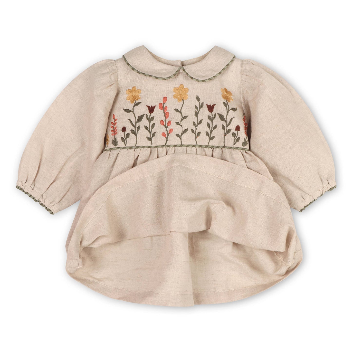 Floral Linen Peter Pan Baby Dress & Bloomer | Viverano Organics