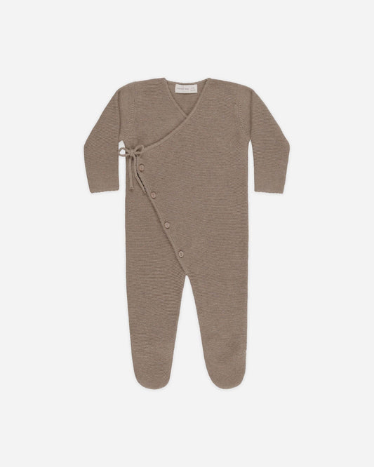 Wrap Knit Footie - Heathered Mocha | Quincy Mae