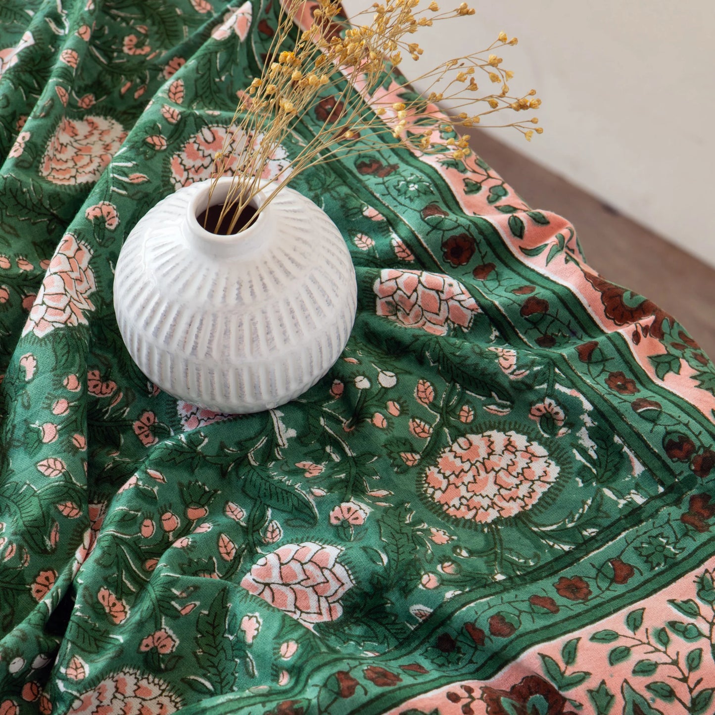 Block Print Peony Tablecloth | Danica Heirloom