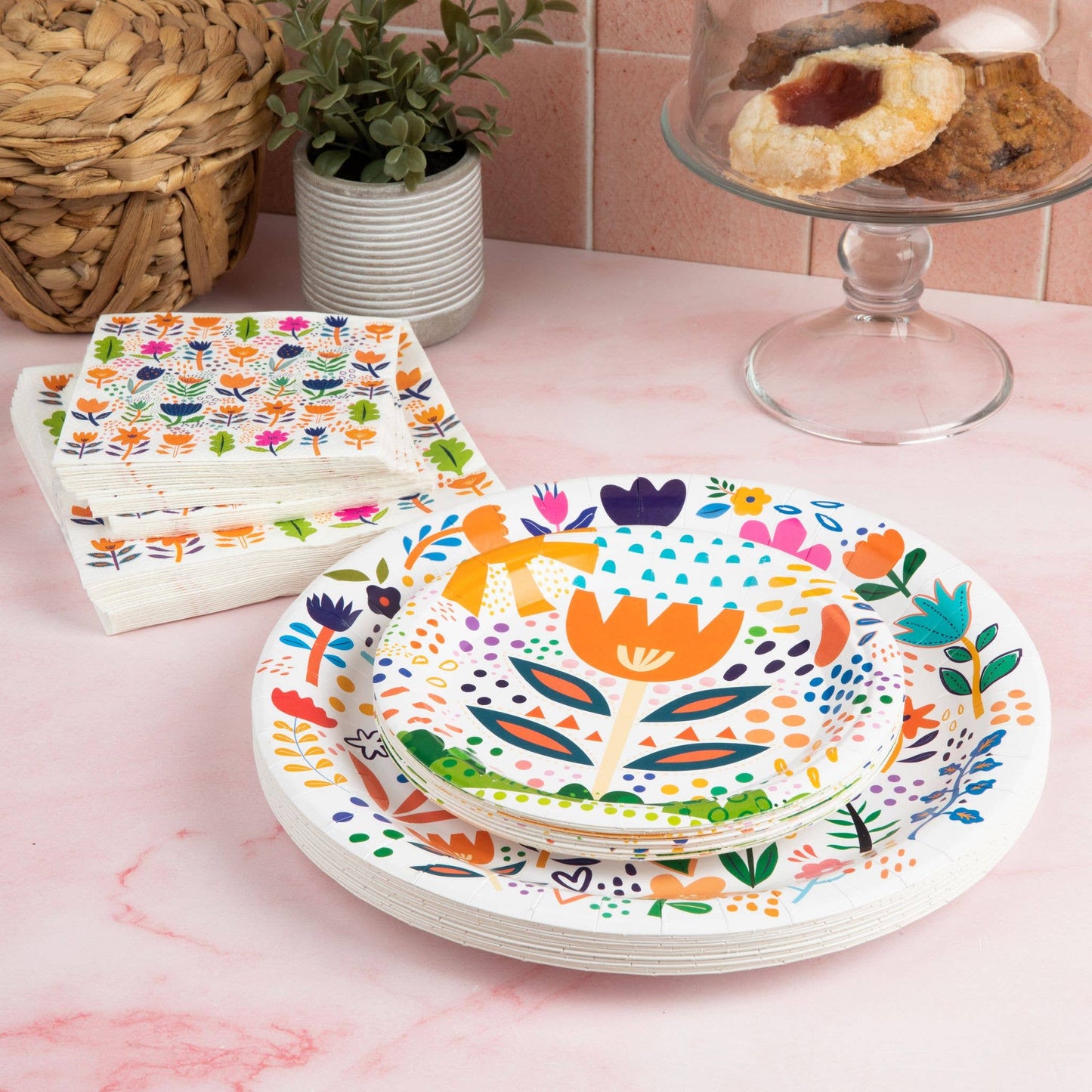 "Blossoming Medley" 80 Piece Paper Plate & Napkin Set | Fabuplates