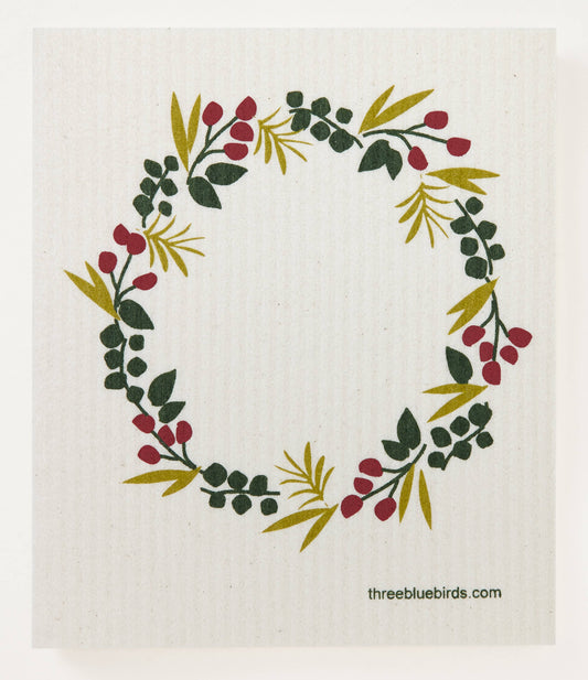 Winter Wreath Swedish Dishcloth | Three Bluebirds