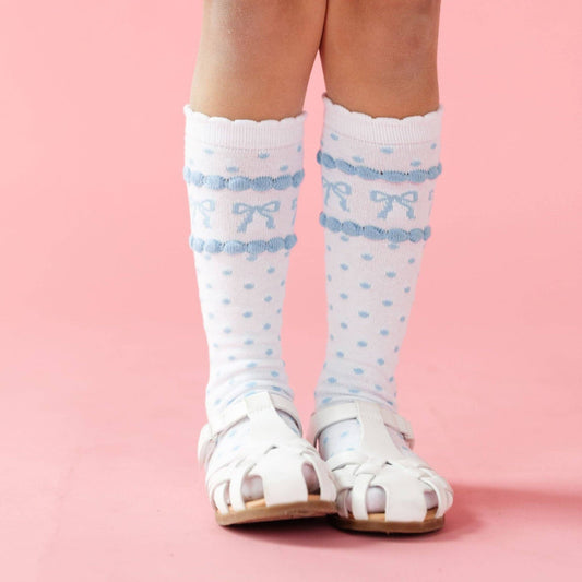 Blue Bow Scalloped Knee Socks | Little Stocking Co.