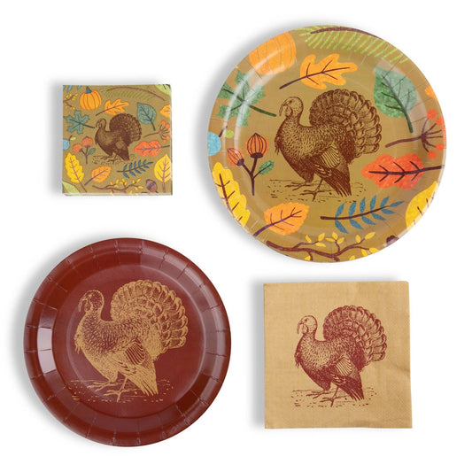 "Good Gobble" 80 Piece Paper Plate & Napkin Set | Fabuplates