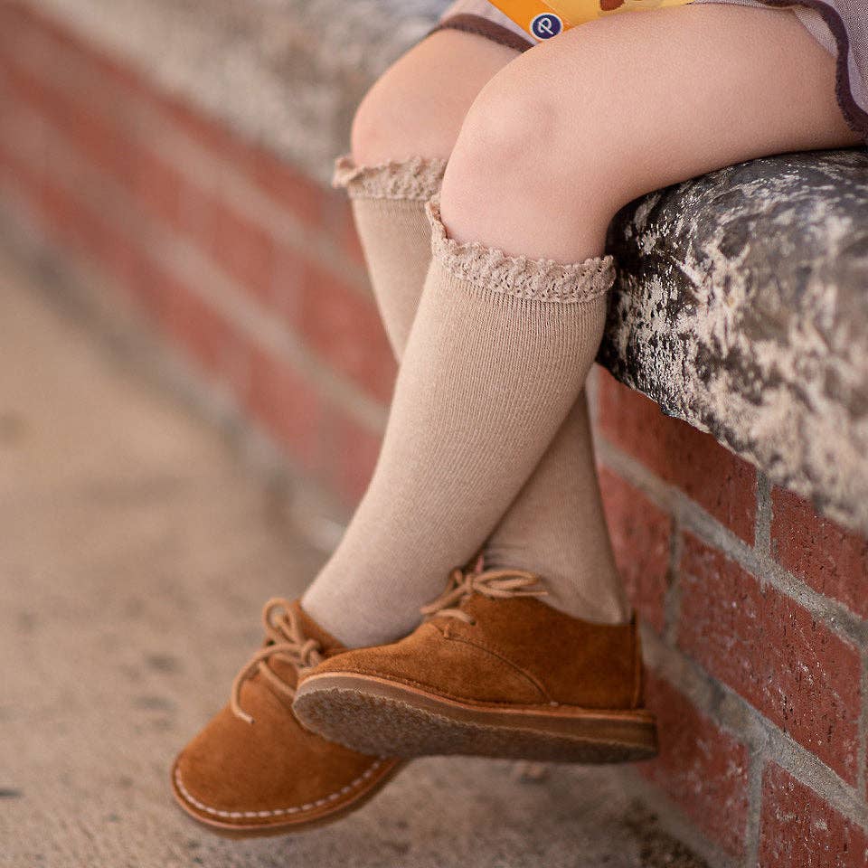 Oat Lace Top Knee High Socks | Little Stocking Co.