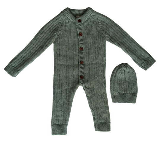 Green Knitted Baby Romper and Beanie Set | Himmelberg Baby
