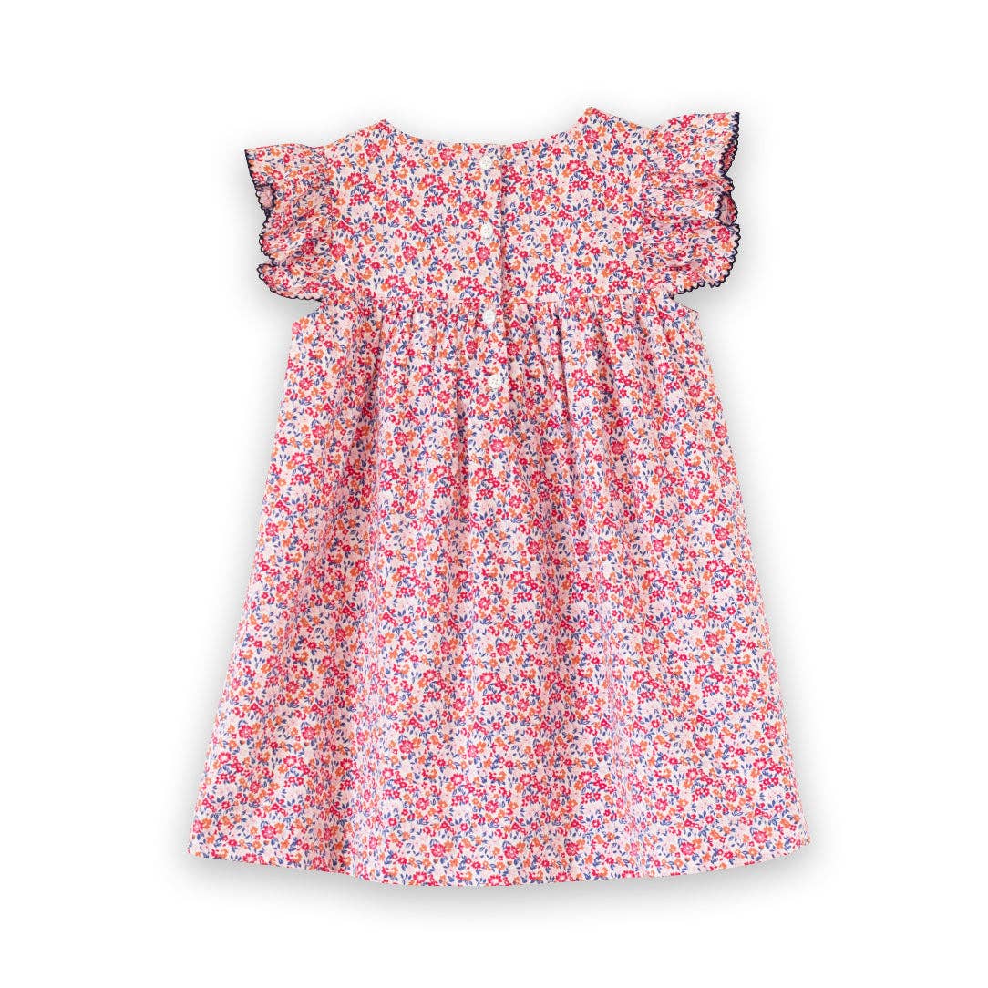Girls Hannah Dress with Flutter Sleeves - Red and Blue Floral | Beet World