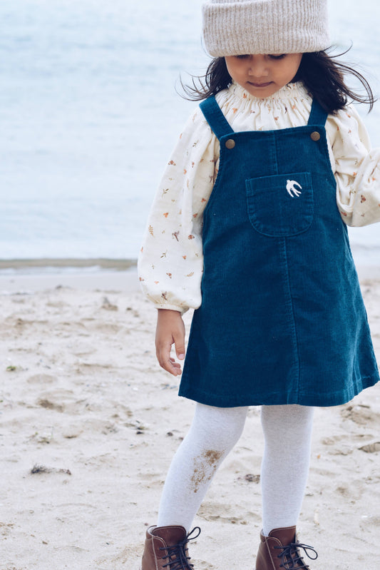 Embroidered Blue Corduroy Dress | Eli & Nev